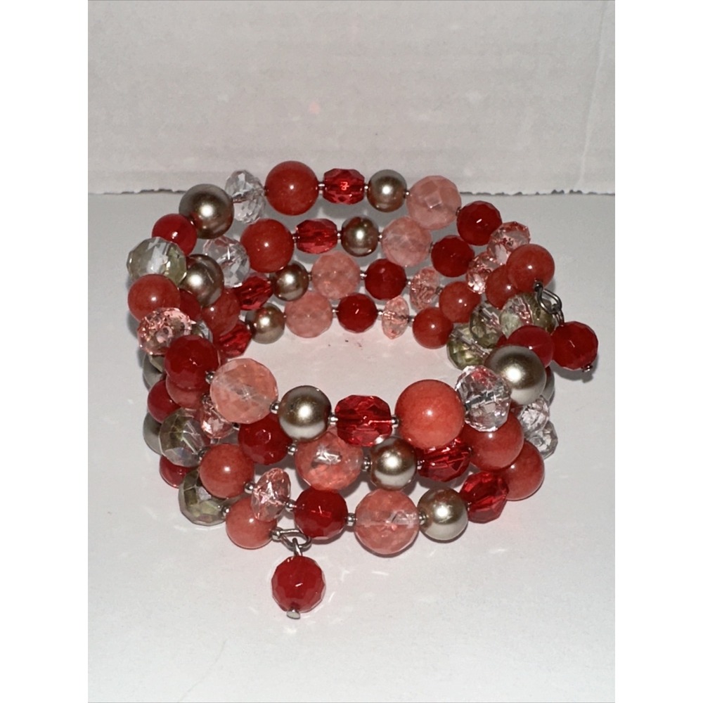WHBM Beaded Wrap Bracelet Multi Strand Coil Memory Wire‎ Boho Statement Jewelry